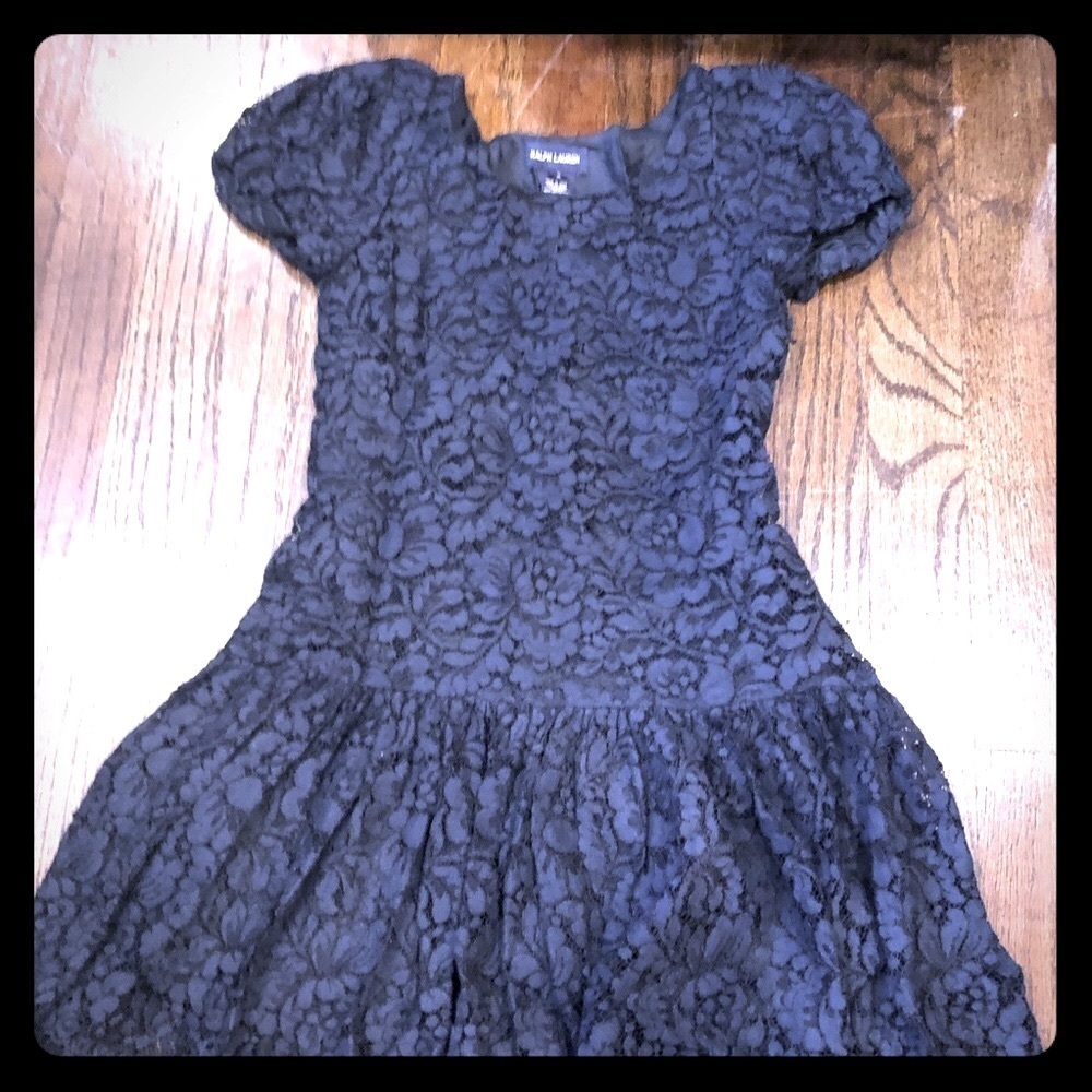 Ralph Lauren high end lace puff sleeve floral navy dress size 8 💫